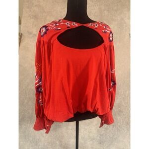 Free People‎ Lita Top Womens Small Floral Embroidery Cut Out Peasant Boho